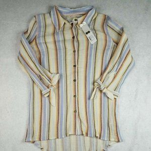 Soft Surroundings Womens Striped Sumter Collar Shirt Pastel Petite M Button Up‎